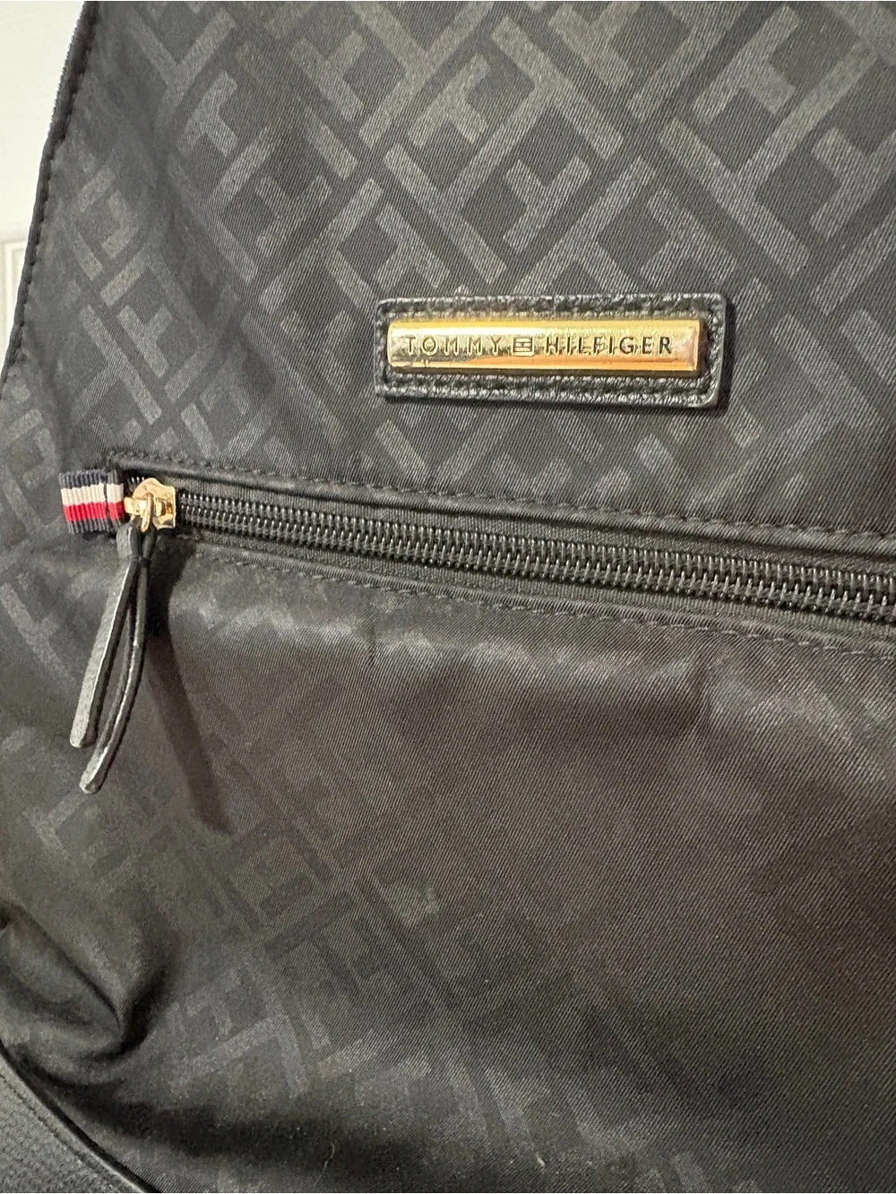 Tommy Hilfiger Black Nylon Logo Backpack with Gold Hardware